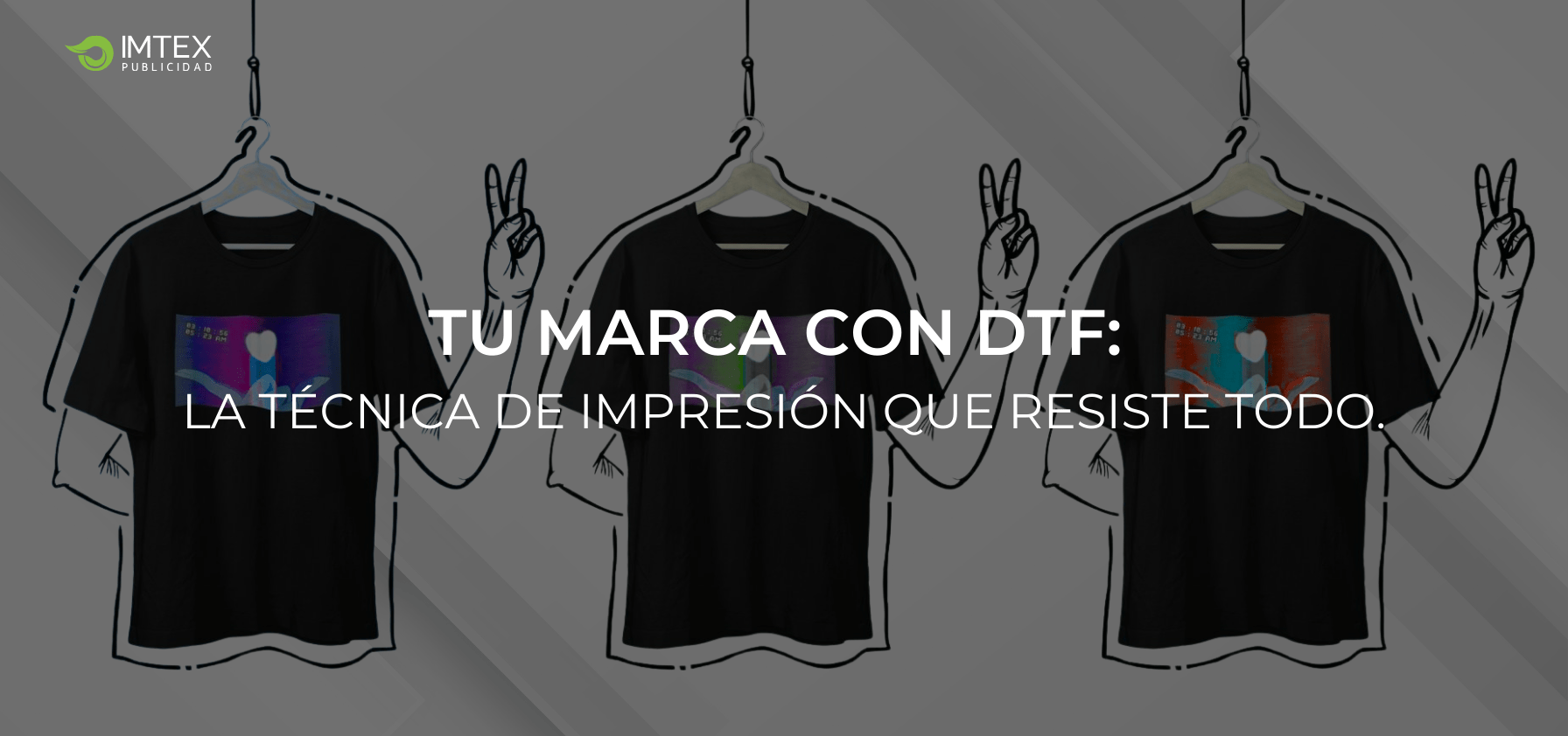 Camisetas con impresión DTF negras en distintas tonalidades.