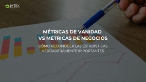 Banner Métricas de vanidad vs Métricas de negocios con fondo de estadísticas y logo de IMTEX en esquina superior izquierda